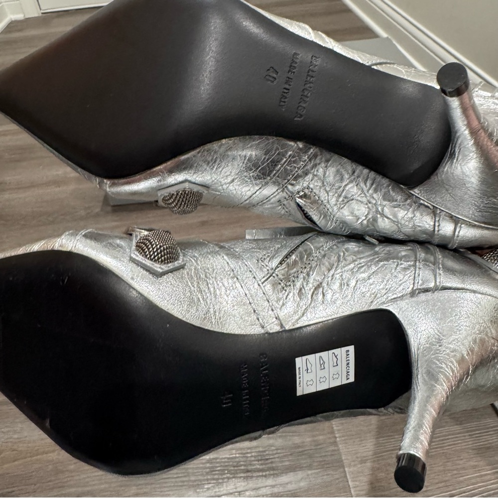 Balenciaga Cagole 90mm Metallic Arena Silver Heeled Tall Boots - Picture 13 of 16